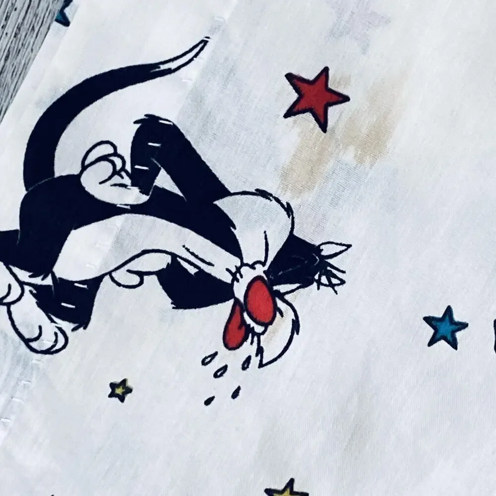 2 vtg 90s Space Jam Looney Tunes Flat Sheet Bugs Bunny Daffy Lola Taz curtains